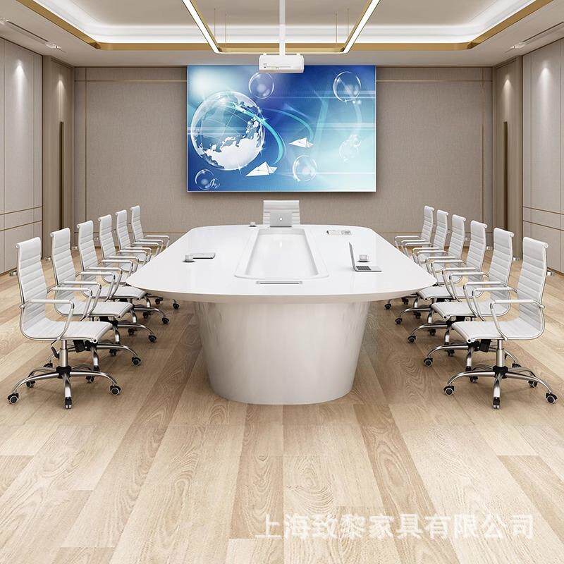 烤漆会议桌长桌简约现代大型洽谈桌轻奢大气会议室椭圆形办公桌椅