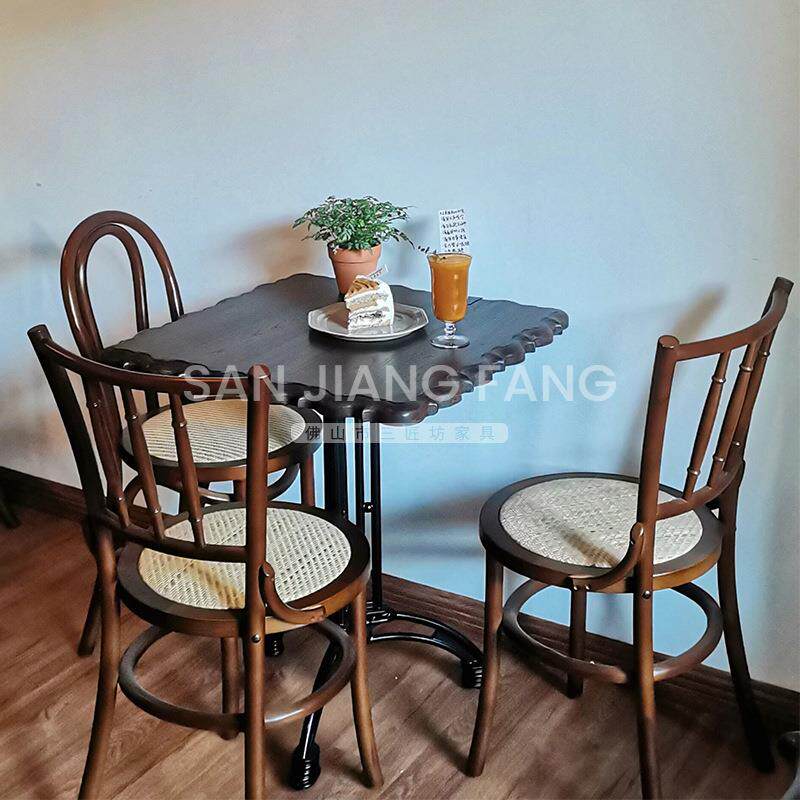 咖啡桌实木美式复古铁艺桌子商用甜品店桌椅组合中古风酒吧椅子