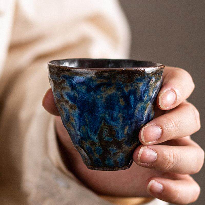 觅己粗陶老岩泥小茶杯手工柴烧功夫茶具复古粉引斗笠杯主人杯单杯