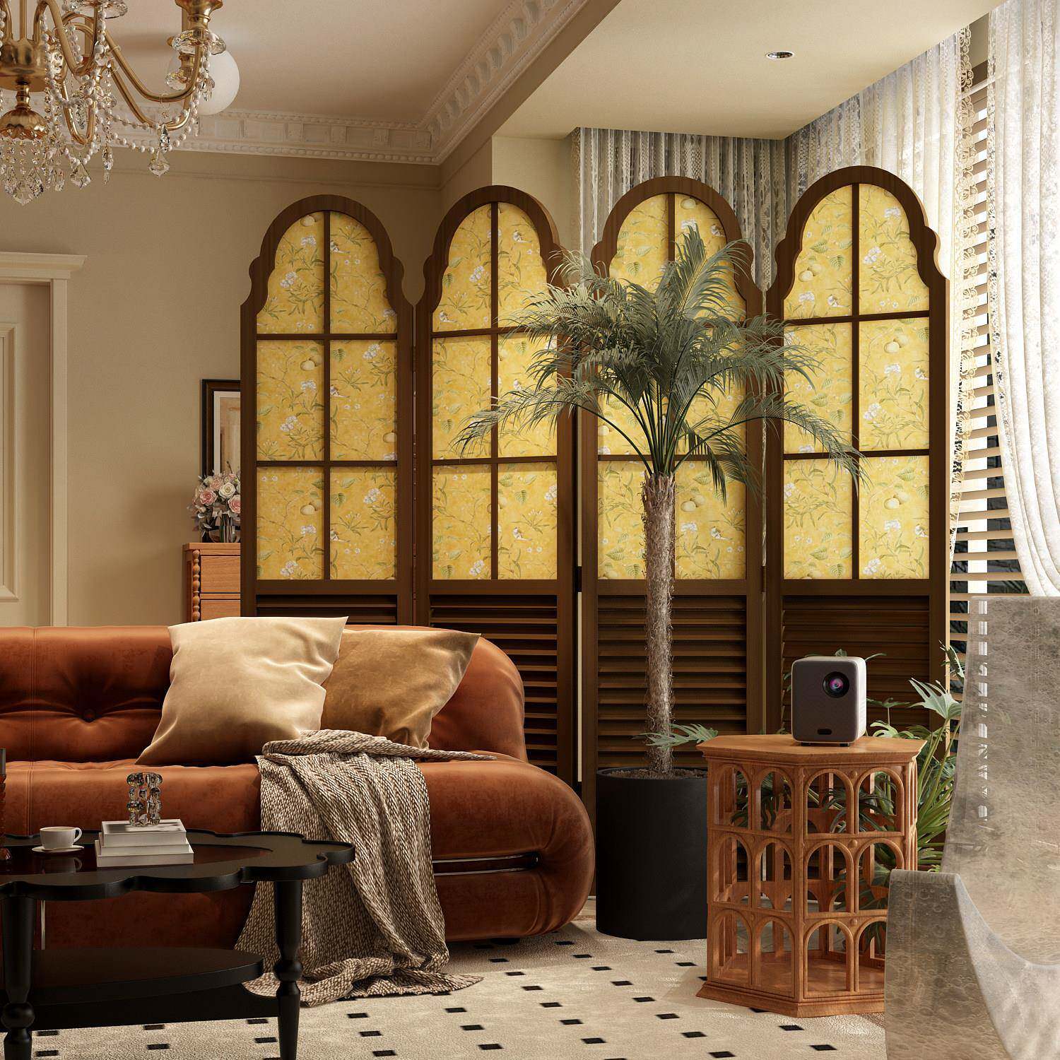 美式覆古欧式屏风隔断客厅酒店装饰移动半透遮挡玄关折叠折屏实木