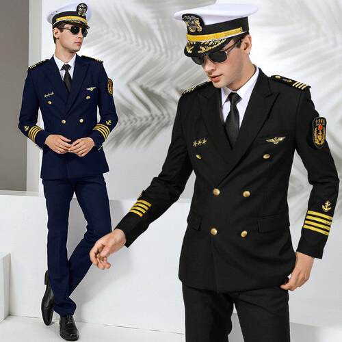 船长海员黑色西装外套邮轮游艇船务制服套装轮机长水手保安工作服