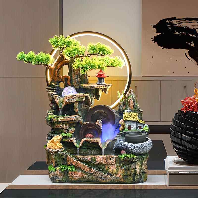 假山流水喷泉客厅招财转运加湿盆景流水生财桌面摆件乔迁开 业送