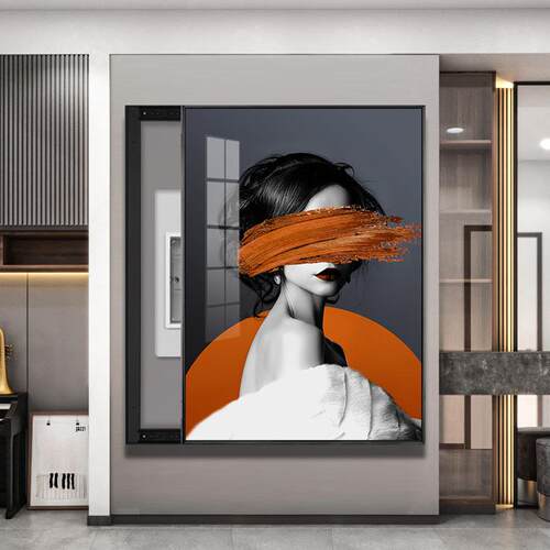 新款直销现代简约轻奢晶瓷挂画电表箱装饰画免打孔竖版美女人物电