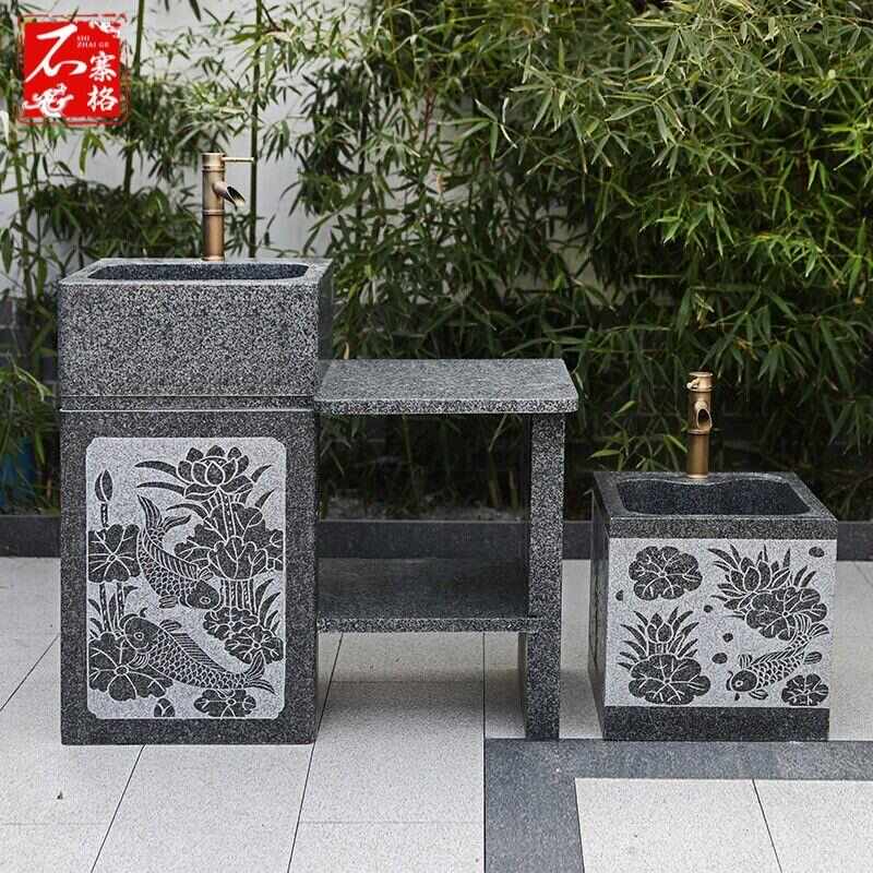 户外大理石洗手台盆柜组合庭院石材水池别墅花园阳台室外石头水槽
