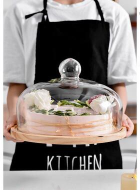 Wooden cake tray, rotating baking table with glass cover