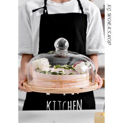 Wooden cake tray, rotating baking table with glass cover