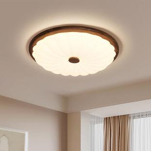 新中式 实木led吸顶卧室灯胡桃色 实木简约圆形主卧房间灯北欧日式