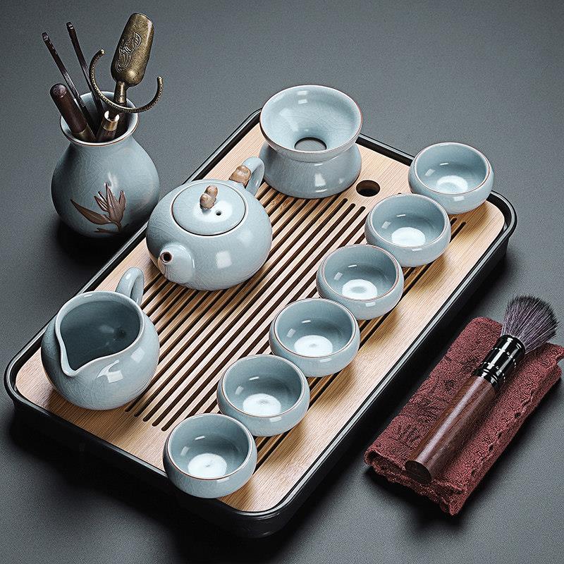 汝窑功夫茶具套组家用轻奢高档茶杯茶壶办公室会客礼品定制礼盒装