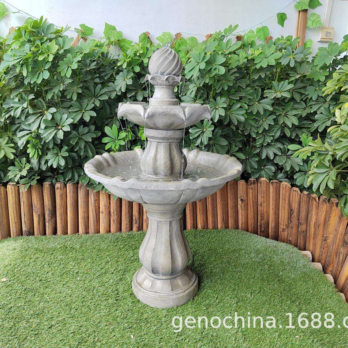 古典旋转三层欧式白色花园流水装饰树脂河流喷泉插电款摆件-3
