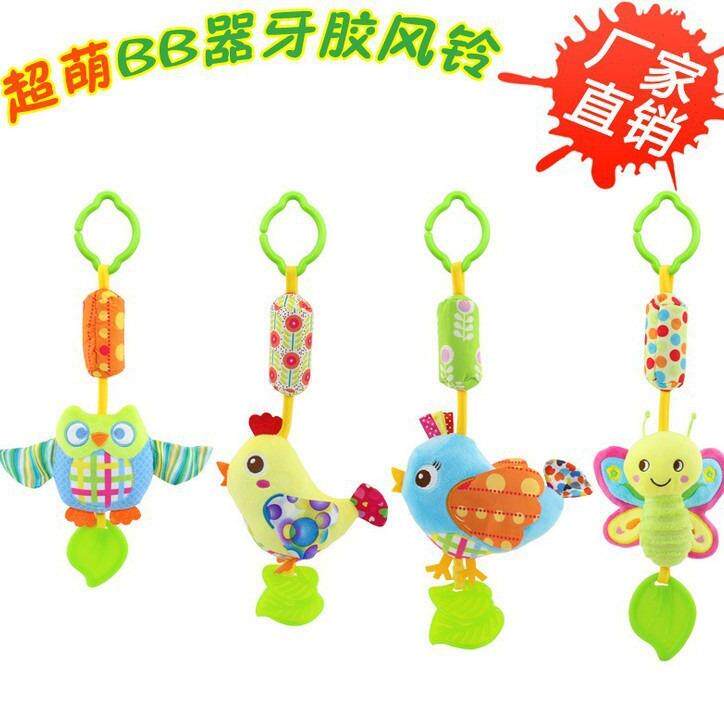 happy monkey婴儿毛绒玩具卡通动物款牙胶风铃带BB器