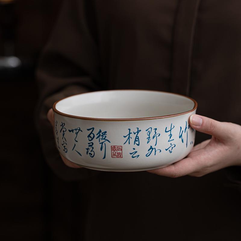 汝窑青花茶洗家用开片大水盂洗茶道配件复古洗茶器水洗杯茶具建水