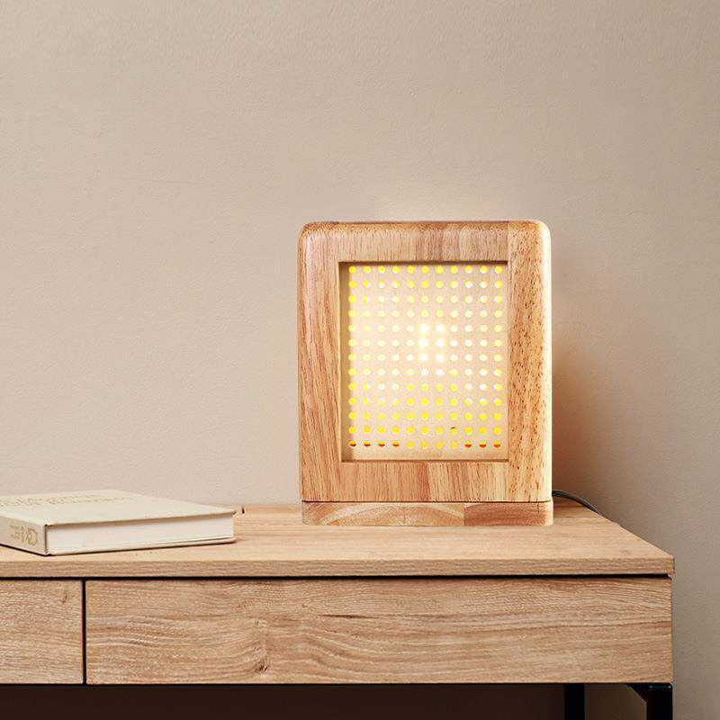 北欧实木床头台灯日式复古温馨浪漫儿童卧室民宿方形木艺装饰灯
