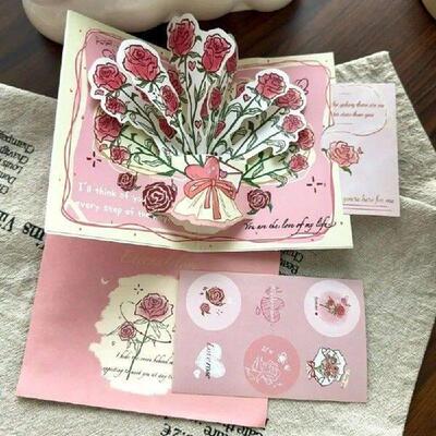 Creative 3D Greeting Card Pop Up Love with Envelope Thank