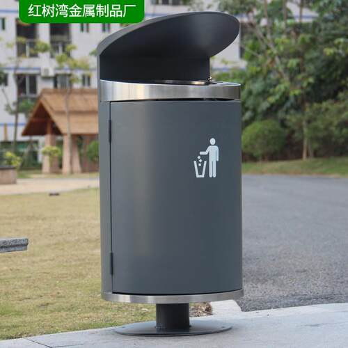 深圳户外市政街道圆柱形鸭舌桶不锈钢镀锌板金属垃圾桶喷塑果皮箱