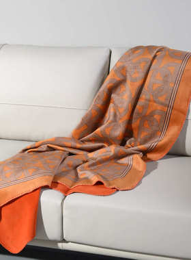 复合加厚绒奢印毛毯花锦轻沙发橙色空调旅行毯子狐 盖双层休闲