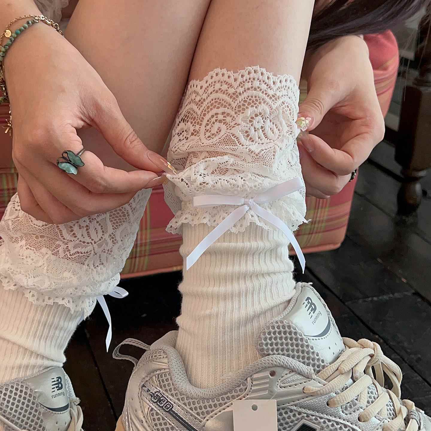冬季蕾丝长筒袜配靴子花边袜子小腿袜堆堆袜