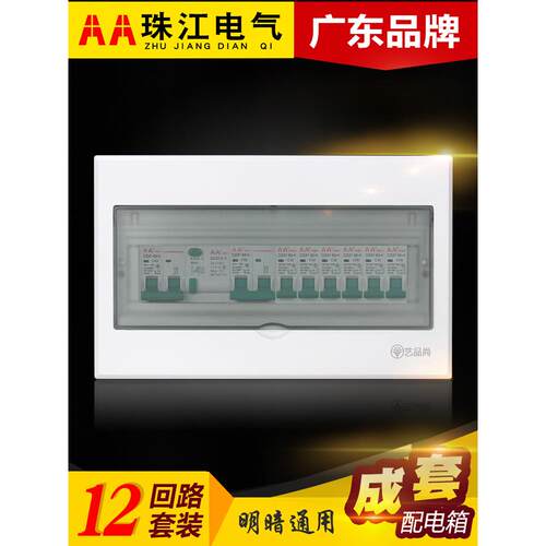 珠江12回路漏保断路器成品室内配电箱塑料暗明装家用强电布线63A