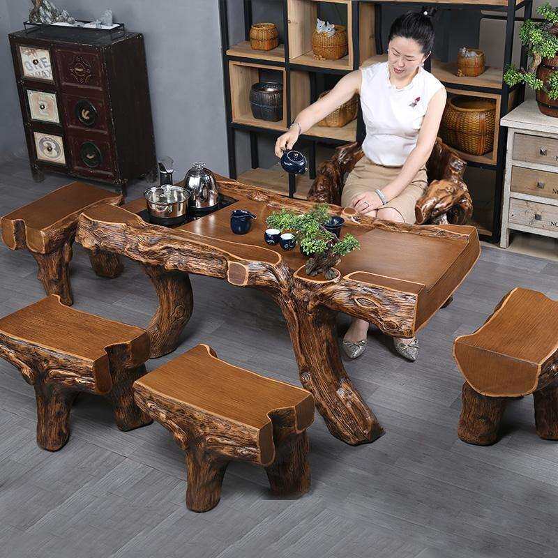 家仿根雕茶桌茶桌椅代组合茶具套装一体新中式用台泡茶台现阳简约