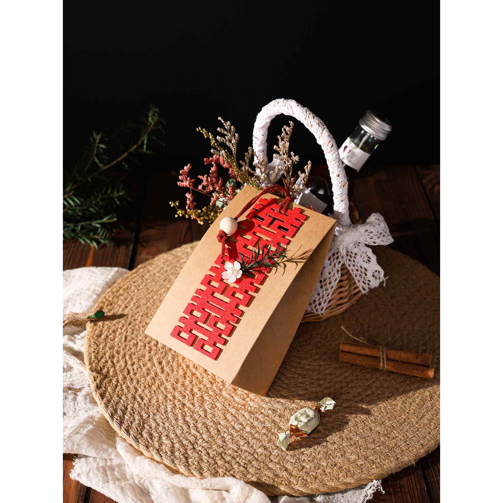 2025新款法式牛皮纸喜糖盒子喜糖袋子结婚婚礼空盒子中国风礼盒