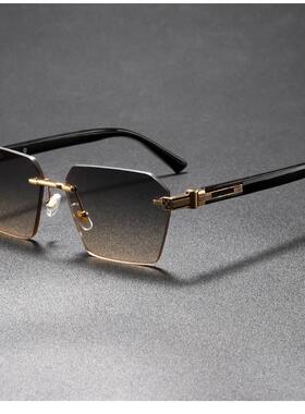 Trendy Casual Angular Geometric Rimless Sunglasses with