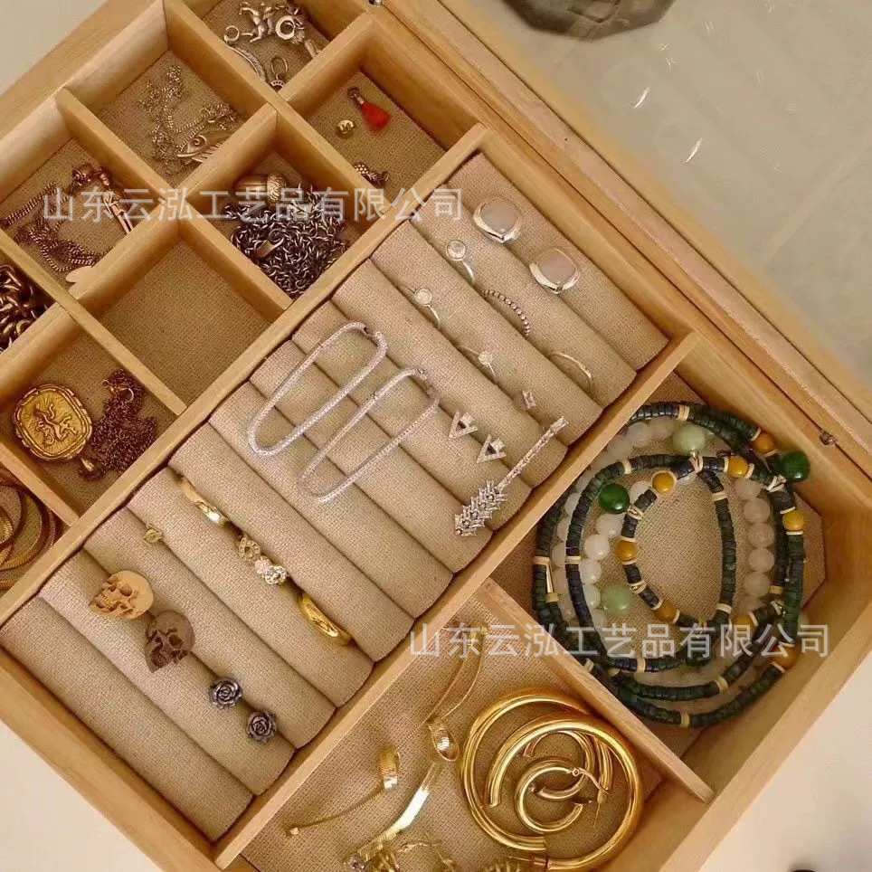 饰品收纳盒展示珠盒复古货盘道具整理珠宝首饰盒宝盒橡木实木