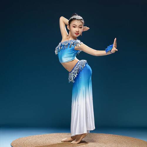 高档儿傣族舞蹈演出童表演服装幼儿演出服女童孔雀服鱼尾裙舞少儿