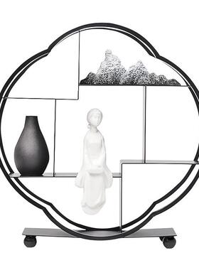 新中式禅意博古架子小摆件软装家居玄关客厅铁艺茶室置物架装饰品