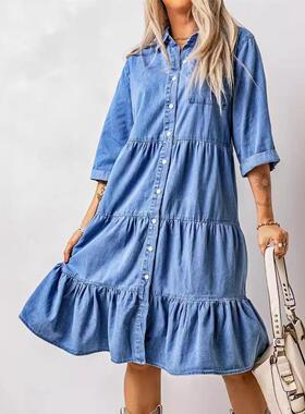 Women's dress imitating denim shirt
