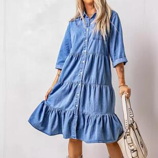 Women's dress imitating denim shirt