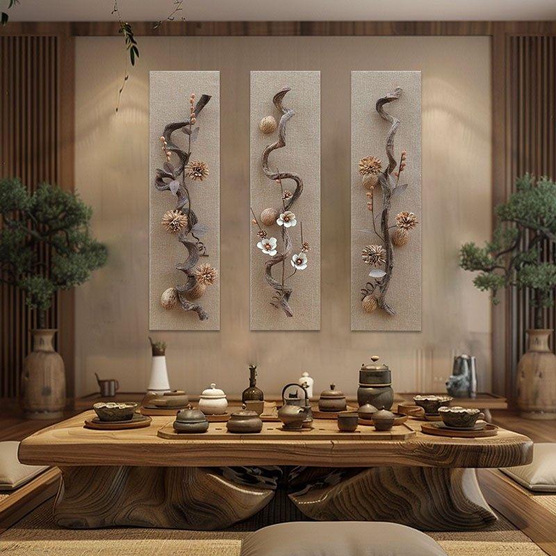 壁饰墙上装饰品挂件立体新中式走廊过道装饰沙发背景墙挂画实木