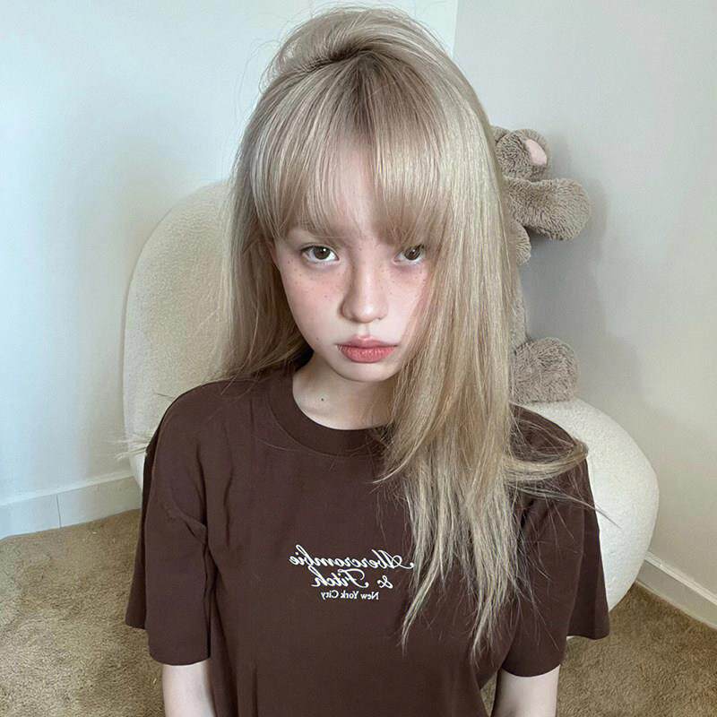 假发女长直发女团JK珍珠米灰自然甜美lolita空气浏海长直发全头套