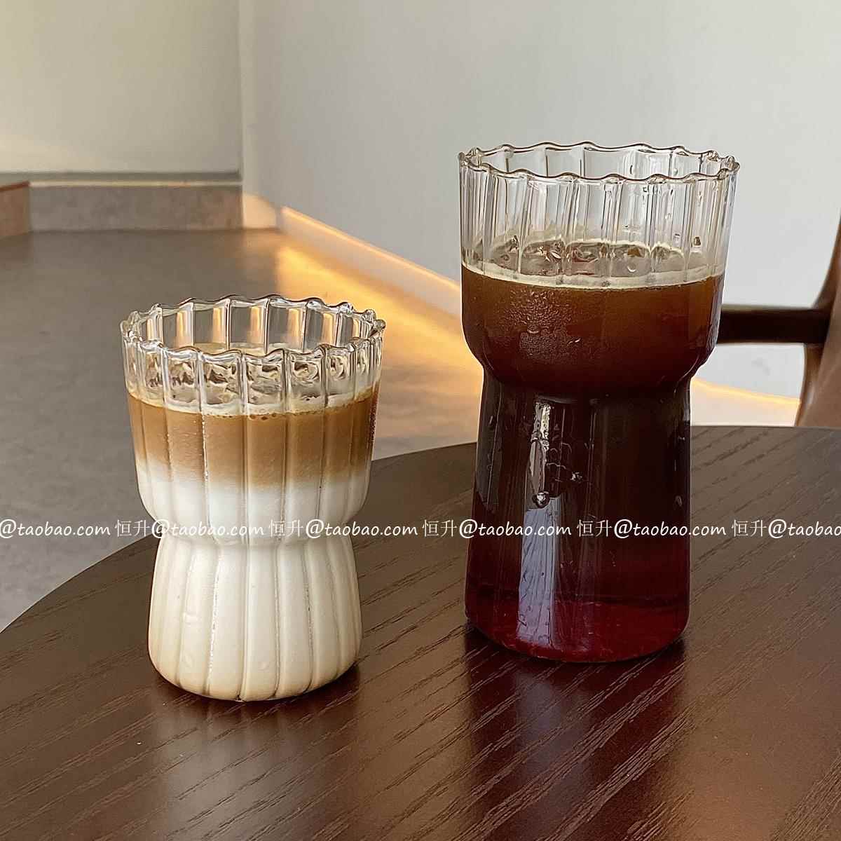 高硼硅ins复古玻璃杯子冰美式拿铁咖啡杯条纹杯果汁杯玻璃摇摇杯图片