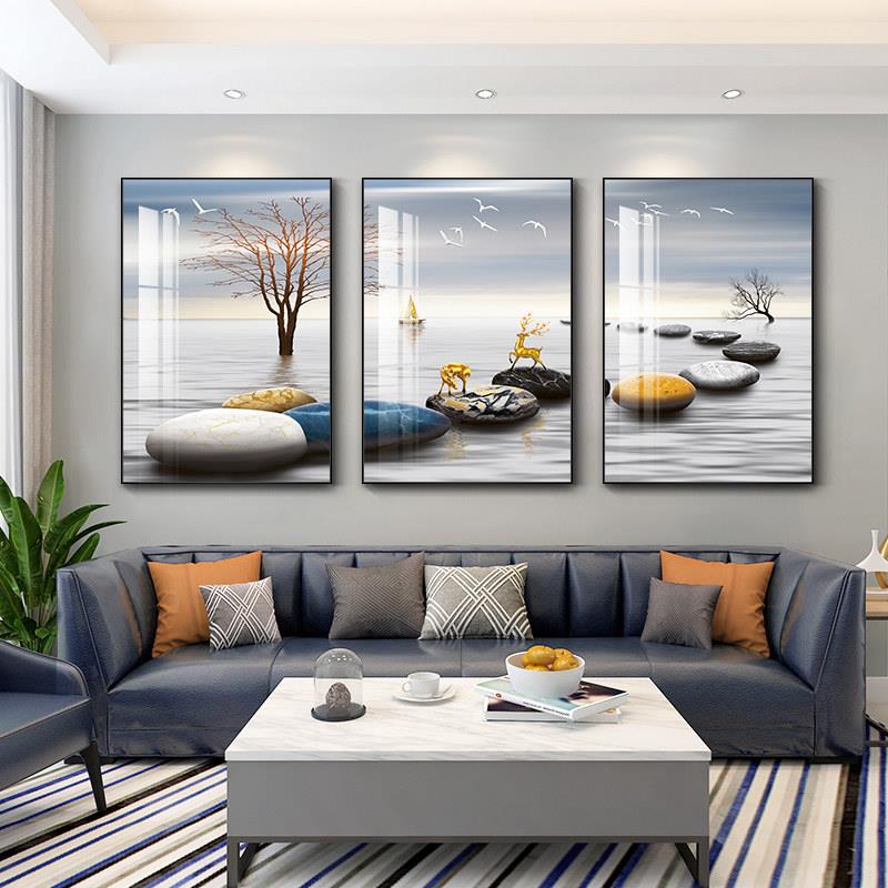 北欧客厅装饰画现代简约沙发背景墙挂画卧室墙画轻奢餐厅三联壁画