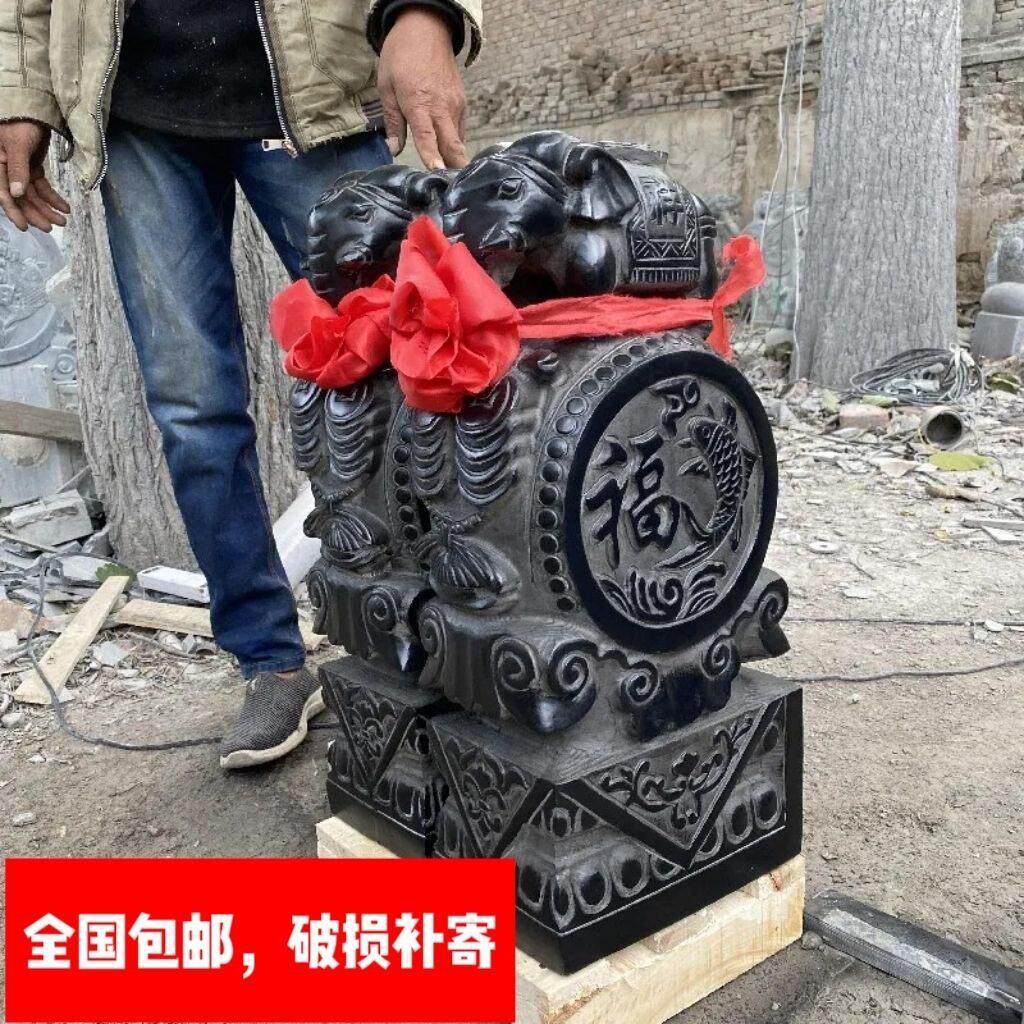 石雕青石门墩抱鼓石彷古麒麟貔貅大象狮子福鱼家用庭院招财摆件儿