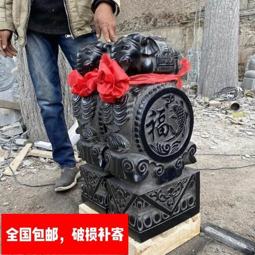 石雕青石门墩抱鼓石彷古麒麟貔貅大象狮子福鱼家用庭院招财摆件儿