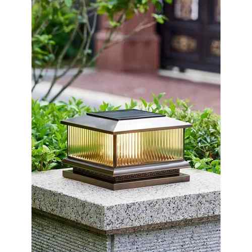 全铜别墅柱灯，户外防水门柱灯，庭院栅栏，免接线太阳能灯，花园