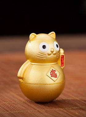 创意铜可爱财猫不倒翁生日礼招物办公室桌面装摆件小工黄饰zcm001