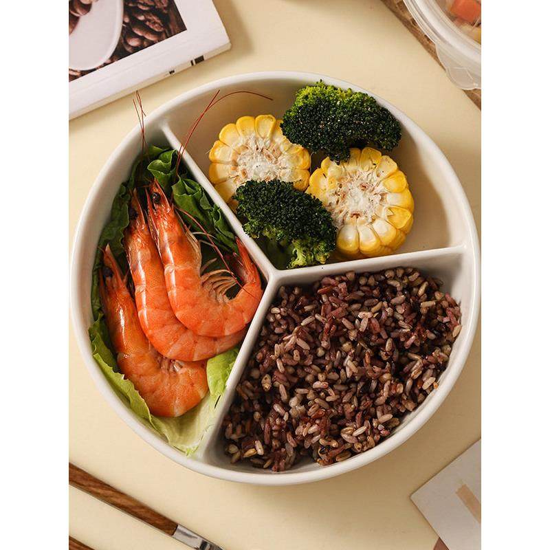 雅瓷分格餐盘电饭锅蒸锅微波炉专用盘子水果三分早餐分餐三格蒸盘