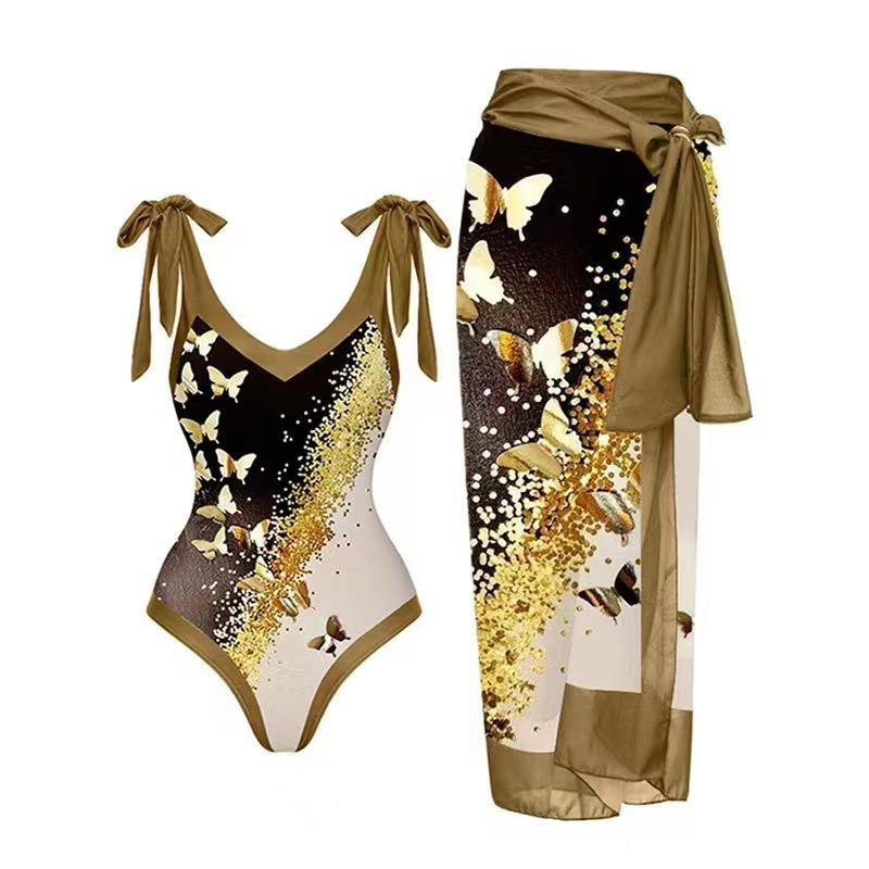 Bohemian style swimsuit womens multi-color hip-wrapped long
