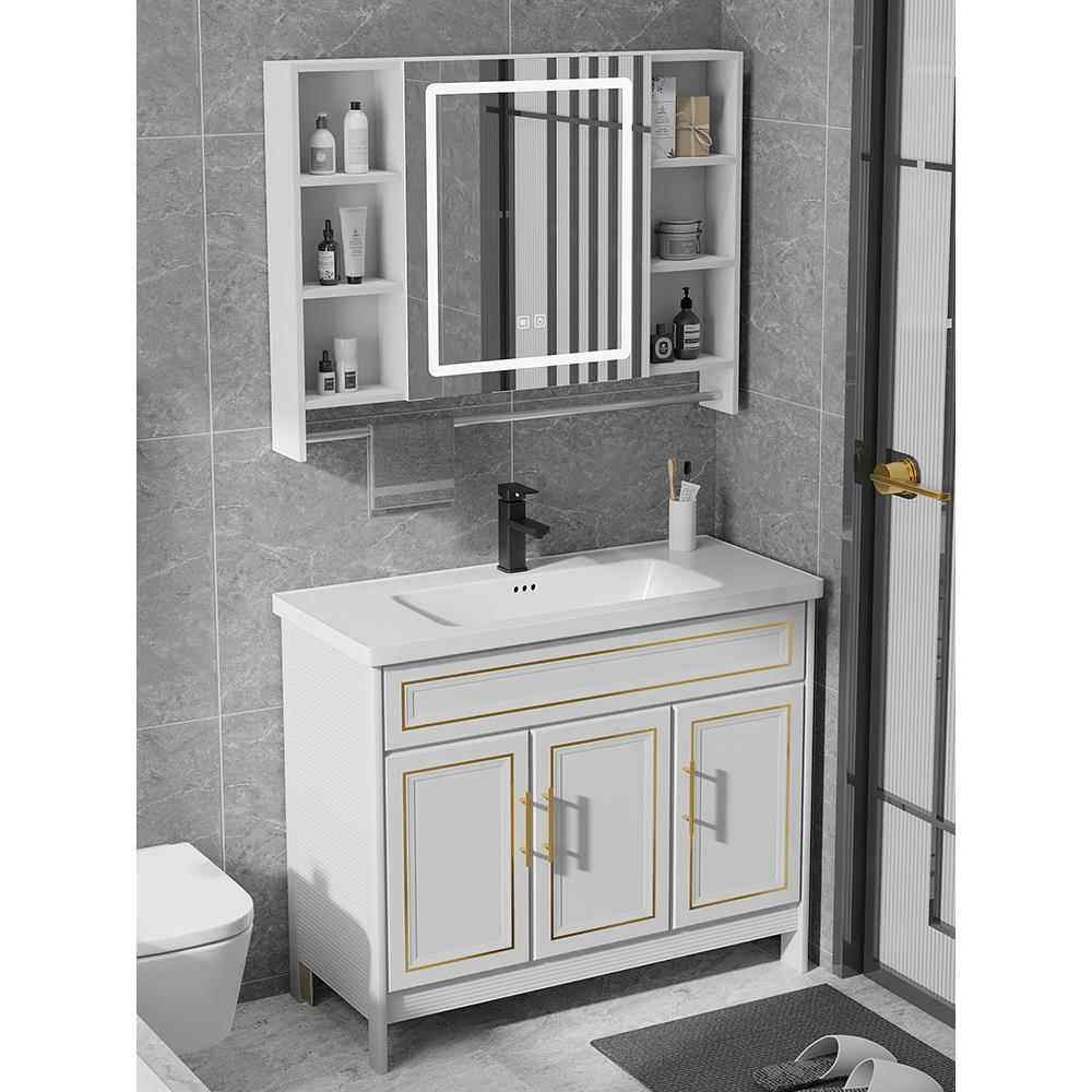 小户型超窄边细长型40cm宽一体陶瓷洗脸手台盆池落地式浴室柜组合