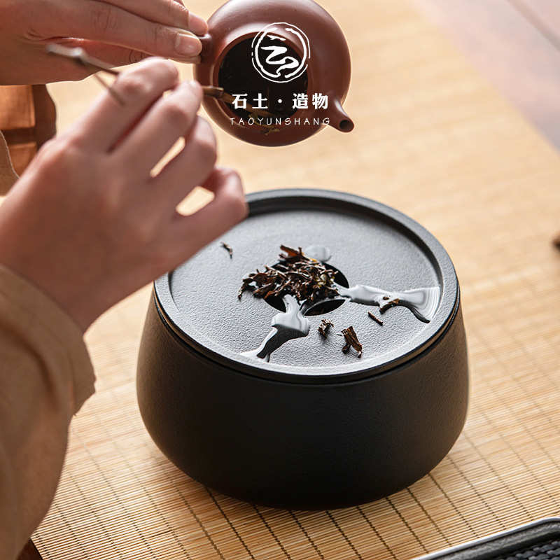 0WYV黑陶建水带盖陶瓷茶洗茶水缸家用功夫茶具配件茶盂水盂茶渣缸