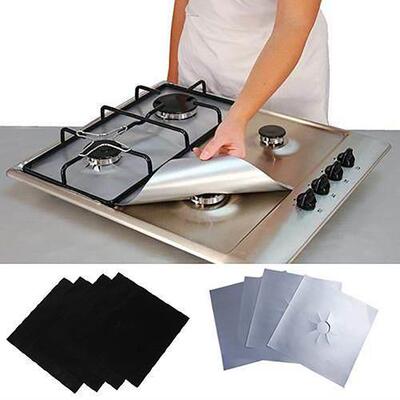 4 Pcs Square Foil Gas Hob Protector Liner Reusable Easy Clea