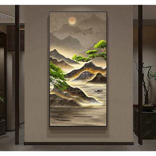 奢装饰画玄关客厅入户生财山流水客厅新瓷画进门水景挂画中式晶轻