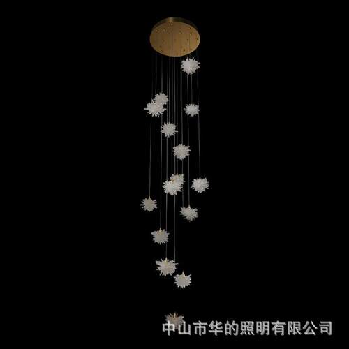 别墅复式楼挑空跃层楼梯悬中空吊灯天然水晶原石轻奢简约个性吊灯