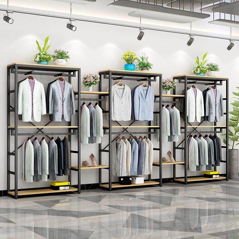 服装店展示架铁艺双层挂衣架创意男女装衣服货架柜落地式陈列架子