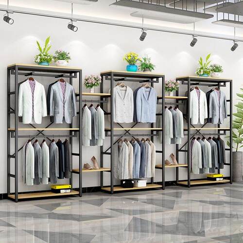 服装店展示架铁艺双层挂衣架创意男女装衣服货架柜落地式陈列架子