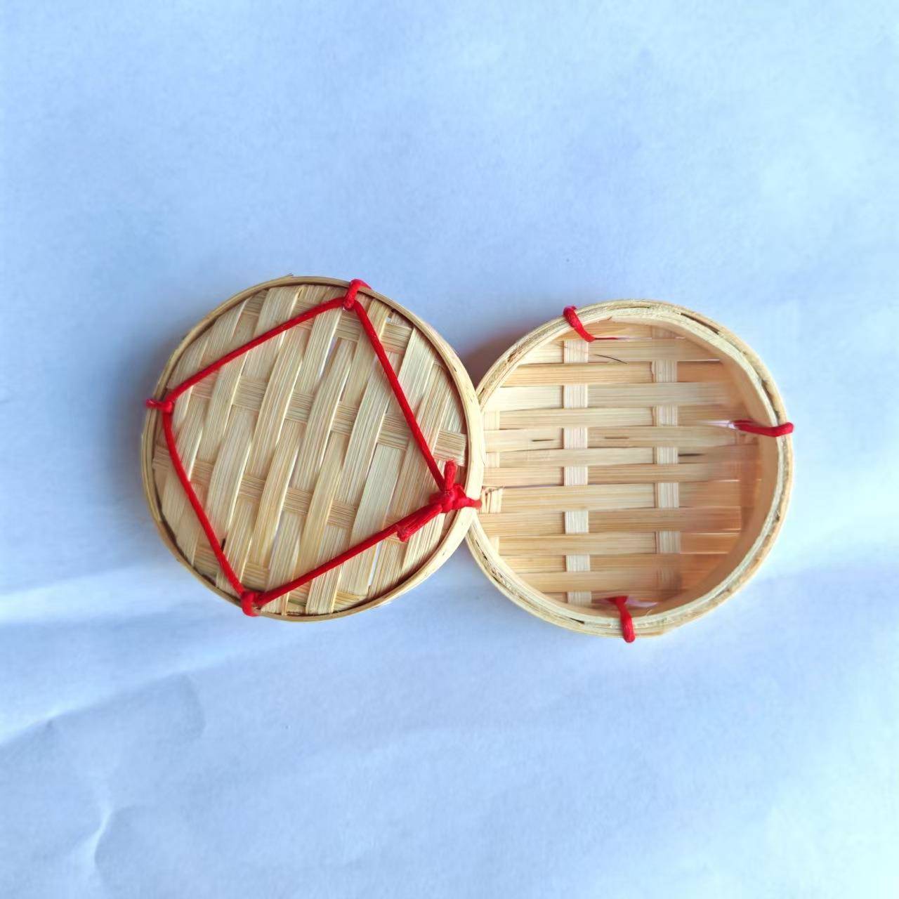 迷你潮汕竹编竹匾簸箕托盘竹筛子手工竹筐簸箕袖珍食玩模型