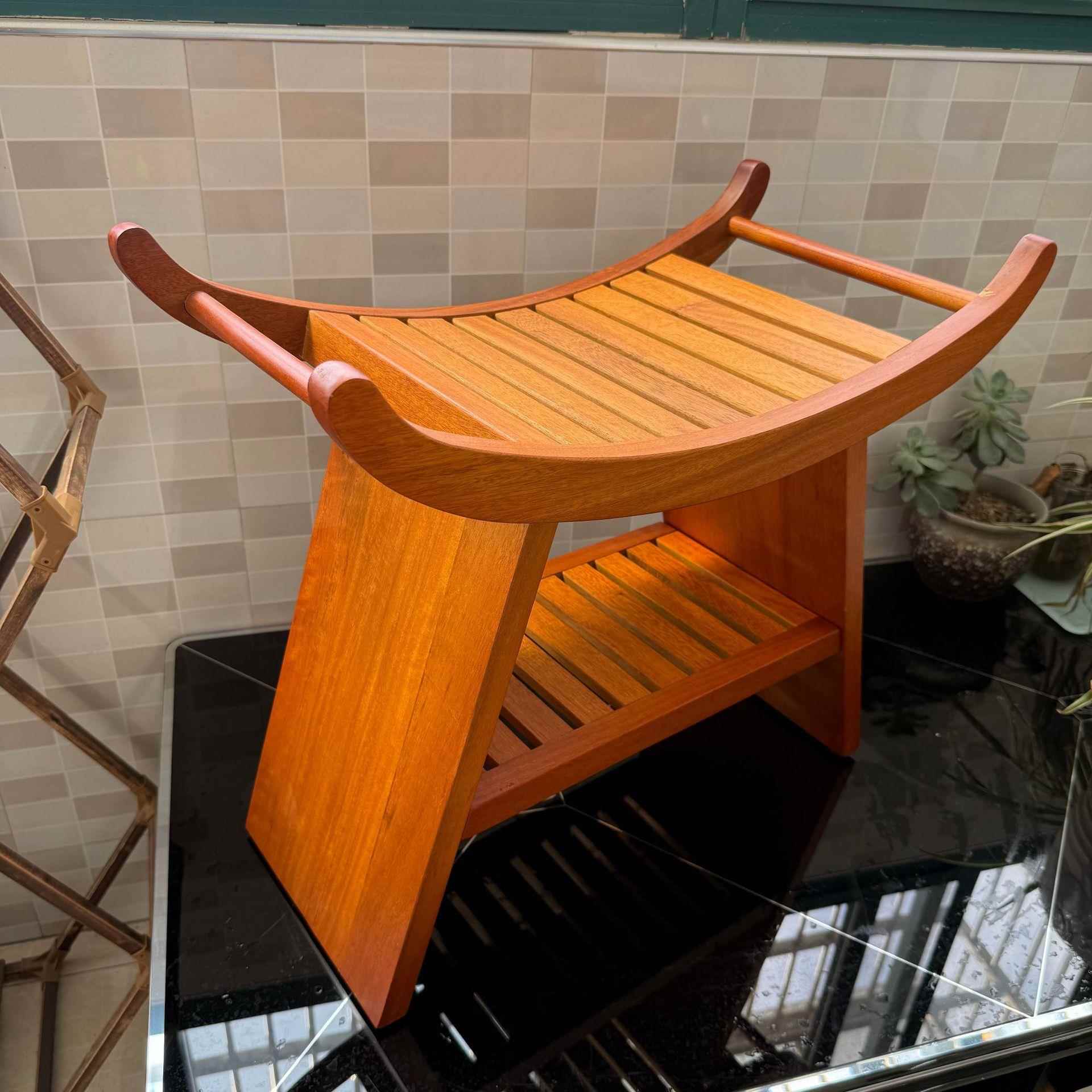 浴凳凳货柚木弧形老IRR沐人孕妇浴室家用现洗澡带防滑脚垫浴室凳