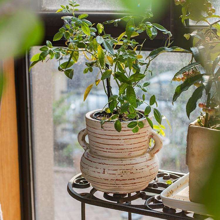 璞玉双耳红陶花盆花瓶复仿古艺术陶罐插花器绿植盆栽摆件庭院