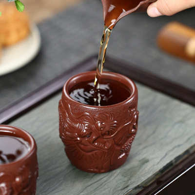 宜兴杯堆杯可150ml礼品紫砂精品绘养杯单茶杯原矿手工龙纹主人